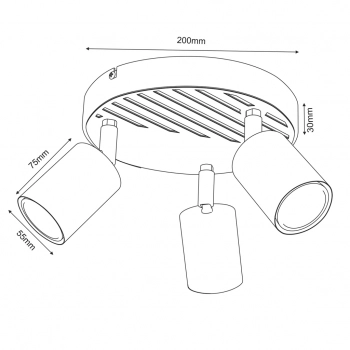 Terra lampa sufitowa, spot 3xGU10 czarny mat