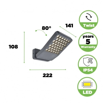 Atlantis kinkiet LED 13,7W 2000lm 4000K IP54 szary