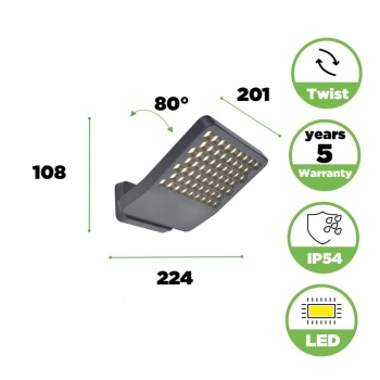 Atlantis kinkiet LED 24W 3200lm 4000K IP54 szary
