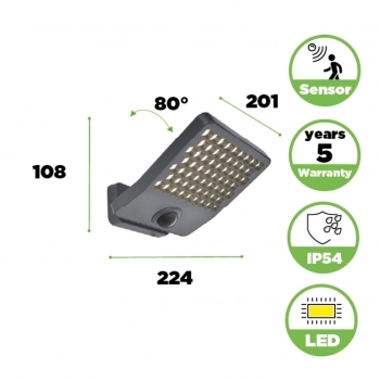 Atlantis kinkiet LED 24W 3200lm 4000K IP54 szary z czujnikiem ruchu