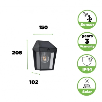 Avony Solar kinkiet LED 2W 200lm 2700K IP44 czarny z czujnikiem ruchu
