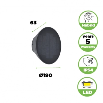 Belka Hybrid solar kinkiet LED 9W 280lm 3000K IP54 szary