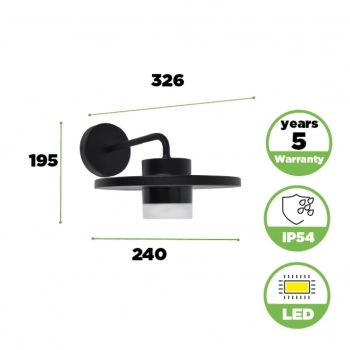 Plato kinkiet LED 7W 1000lm 3000K IP54 czarny