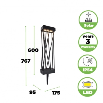 Spido Solar słupek LED 10,5W 900lm 3000K IP54 czarny