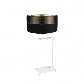 Alaska Glam lampka stołowa E27 abażur czarny ze złotym wnętrzem z czarnym ażurem, stelaż biały