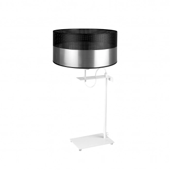 Alaska Glam lampka stołowa E27 abażur srebrny z czarnym ażurem, stelaż biały