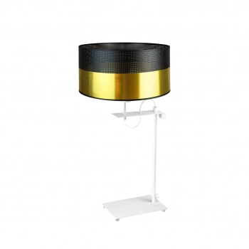 Alaska Glam lampka stołowa E27 abażur złoty z czarnym ażurem, stelaż biały