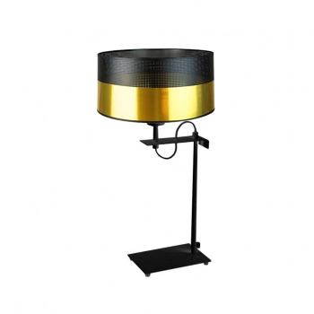 Alaska Glam lampka stołowa E27 abażur złoty z czarnym ażurem, stelaż czarny