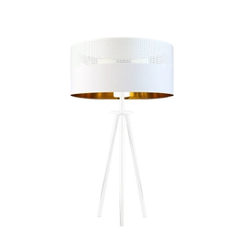 Lysne Alta Glam lampka stołowa E27 abażur biały ze złotym wnętrzem z ażurem, stelaż biały