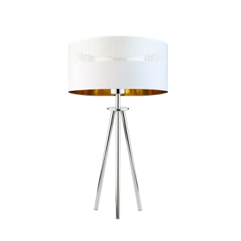 Lysne Alta Glam lampka stołowa E27 abażur biały ze złotym wnętrzem z ażurem, stelaż chrom