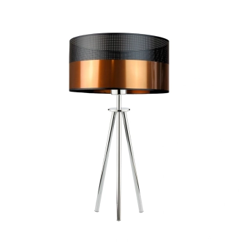 Lysne Alta Glam lampka stołowa E27 abażur miedziany z czarnym ażurem, stelaż chrom