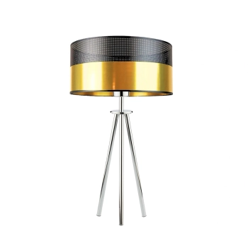 Lysne Alta Glam lampka stołowa E27 abażur złoty z czarnym ażurem, stelaż chrom