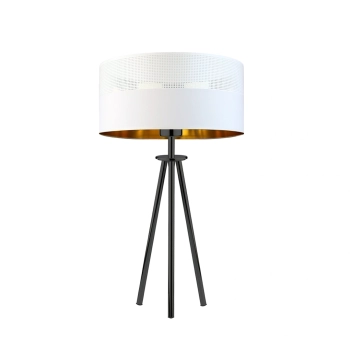 Lysne Alta Glam lampka stołowa E27 abażur biały ze złotym wnętrzem z ażurem, stelaż czarny