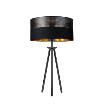 Lysne Alta Glam lampka stołowa E27 abażur czarny ze złotym wnętrzem z czarnym ażurem, stelaż czarny