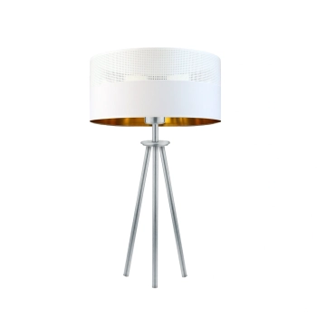 Lysne Alta Glam lampka stołowa E27 abażur biały ze złotym wnętrzem z ażurem, stelaż srebrny