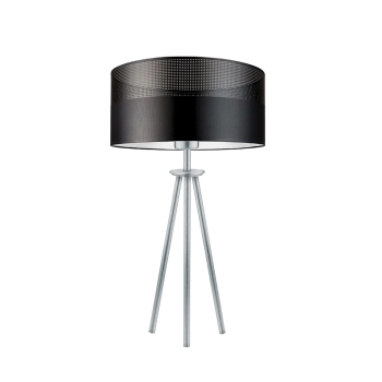 Lysne Alta Glam lampka stołowa E27 abażur czarny z czarnym ażurem, stelaż srebrny