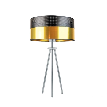 Lysne Alta Glam lampka stołowa E27 abażur złoty z czarnym ażurem, stelaż srebrny
