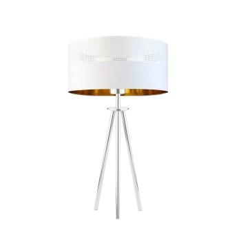 Lysne Alta Glam lampka stołowa E27 abażur biały ze złotym wnętrzem z ażurem, stelaż stal szczotkowana