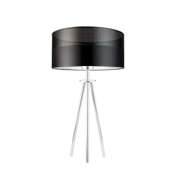 Lysne Alta Glam lampka stołowa E27 abażur czarny z czarnym ażurem, stelaż stal szczotkowana