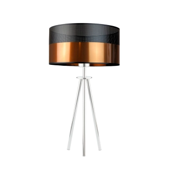 Lysne Alta Glam lampka stołowa E27 abażur miedziany z czarnym ażurem, stelaż stal szczotkowana