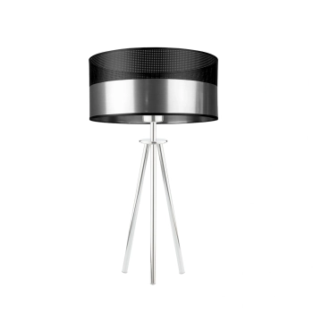 Lysne Alta Glam lampka stołowa E27 abażur srebrny z czarnym ażurem, stelaż stal szczotkowana