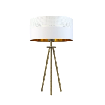 Lysne Alta Glam lampka stołowa E27 abażur biały ze złotym wnętrzem z ażurem, stelaż stare złoto