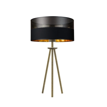 Lysne Alta Glam lampka stołowa E27 abażur czarny ze złotym wnętrzem z czarnym ażurem, stelaż stare złoto