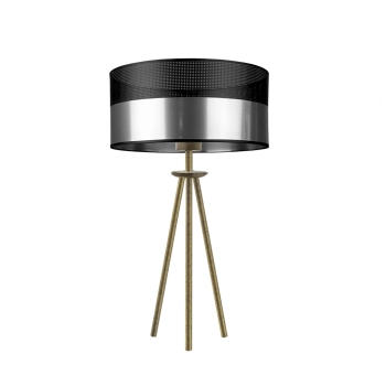Lysne Alta Glam lampka stołowa E27 abażur srebrny z czarnym ażurem, stelaż stare złoto