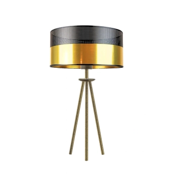 Lysne Alta Glam lampka stołowa E27 abażur złoty z czarnym ażurem, stelaż stare złoto