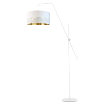 Lysne Bilbao Glam lampa podłogowa E27 abażur biały z ażurem i złotym wnętrzem, stelaż biały