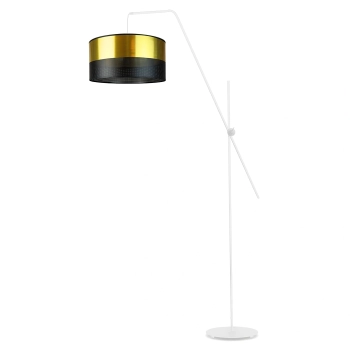 Lysne Bilbao Glam lampa podłogowa E27 abażur złoty z czarnym ażurem, stelaż biały