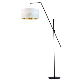 Lysne Bilbao Glam lampa podłogowa E27 abażur biały z ażurem i złotym wnętrzem, stelaż czarny