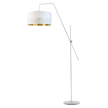 Lysne Bilbao Glam lampa podłogowa E27 abażur biały z ażurem i złotym wnętrzem, stelaż srebrny