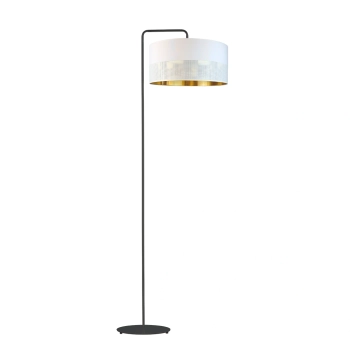 Lysne Bolivia Glam lampa podłogowa E27 abażur biały z ażurem i złotym wnętrzem, stelaż czarny