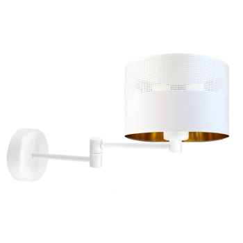 Lysne Brage Glam kinkiet z przegubem E27 abażur biały z ażurem i złotym wnętrzem, stelaż biały