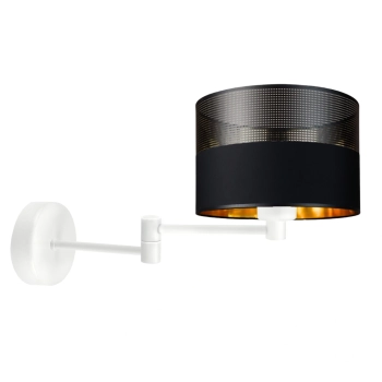 Lysne Brage Glam kinkiet z przegubem E27 abażur czarny z ażurem i złotym wnętrzem, stelaż biały