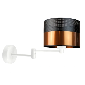 Lysne Brage Glam kinkiet z przegubem E27 abażur miedziany z czarnym ażurem, stelaż biały