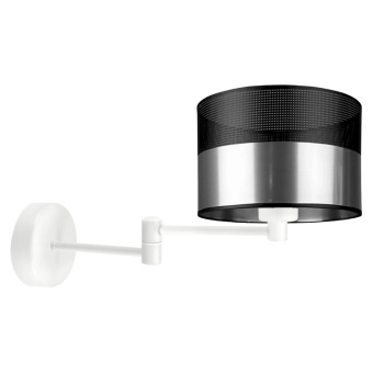 Lysne Brage Glam kinkiet z przegubem E27 abażur srebrny z czarnym ażurem, stelaż biały