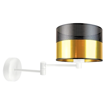 Lysne Brage Glam kinkiet z przegubem E27 abażur złoty z czarnym ażurem, stelaż biały