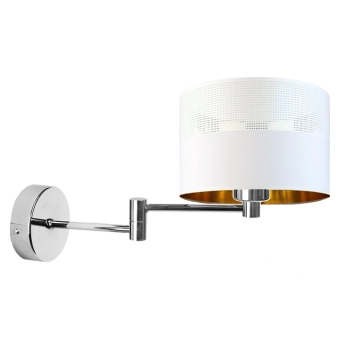 Lysne Brage Glam kinkiet z przegubem E27 abażur biały z ażurem i złotym wnętrzem, stelaż chrom