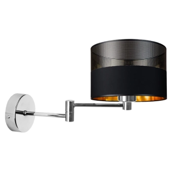 Lysne Brage Glam kinkiet z przegubem E27 abażur czarny z ażurem i złotym wnętrzem, stelaż chrom