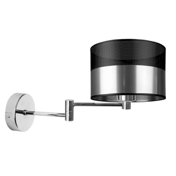 Lysne Brage Glam kinkiet z przegubem E27 abażur srebrny z czarnym ażurem, stelaż chrom