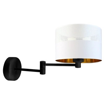 Lysne Brage Glam kinkiet z przegubem E27 abażur biały z ażurem i złotym wnętrzem, stelaż czarny