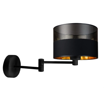 Lysne Brage Glam kinkiet z przegubem E27 abażur czarny z ażurem i złotym wnętrzem, stelaż czarny