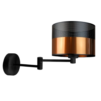 Lysne Brage Glam kinkiet z przegubem E27 abażur miedziany z czarnym ażurem, stelaż czarny