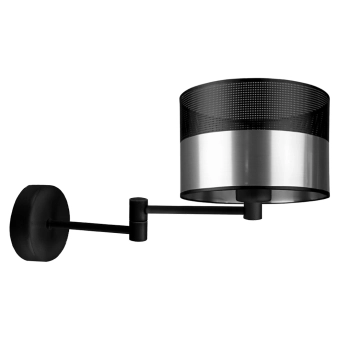 Lysne Brage Glam kinkiet z przegubem E27 abażur srebrny z czarnym ażurem, stelaż czarny