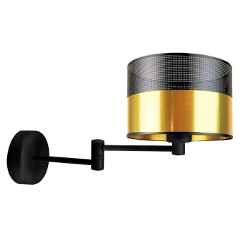 Lysne Brage Glam kinkiet z przegubem E27 abażur złoty z czarnym ażurem, stelaż czarny