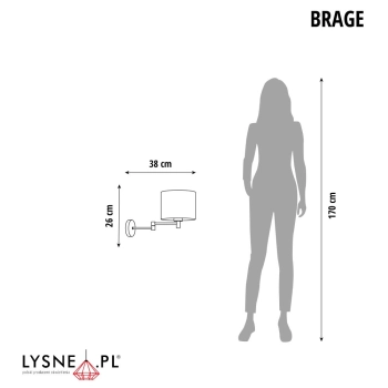 Brage Glam kinkiet E27 abażur czarno-złoty, stelaż (biały, czarny, chrom, stal szczotkowana, stare złoto)