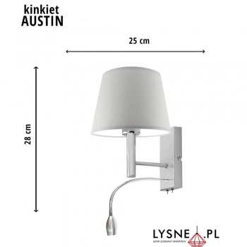 Austin kinkiet 1xE27, LED abażur biały, stelaż (chrom, stal szczotkowana)