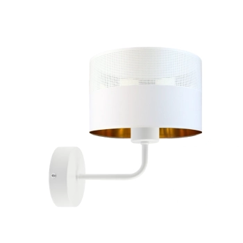 Lysne Modena Glam kinkiet E27 abażur biały z ażurem i złotym wnętrzem, stelaż biały